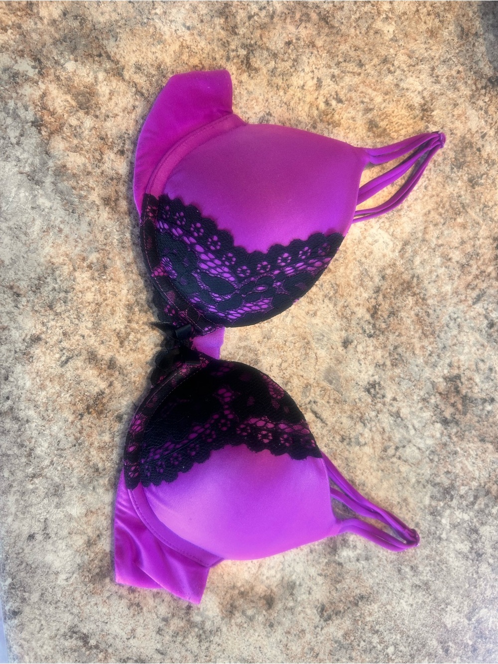 Victoria's Secret Magenta Push-Up Bra with Black Lace
